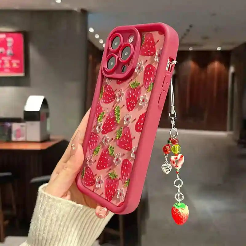 Strawberry Flower Phone Case with Pendant - Military-Grade Shock Protection Tidesmit