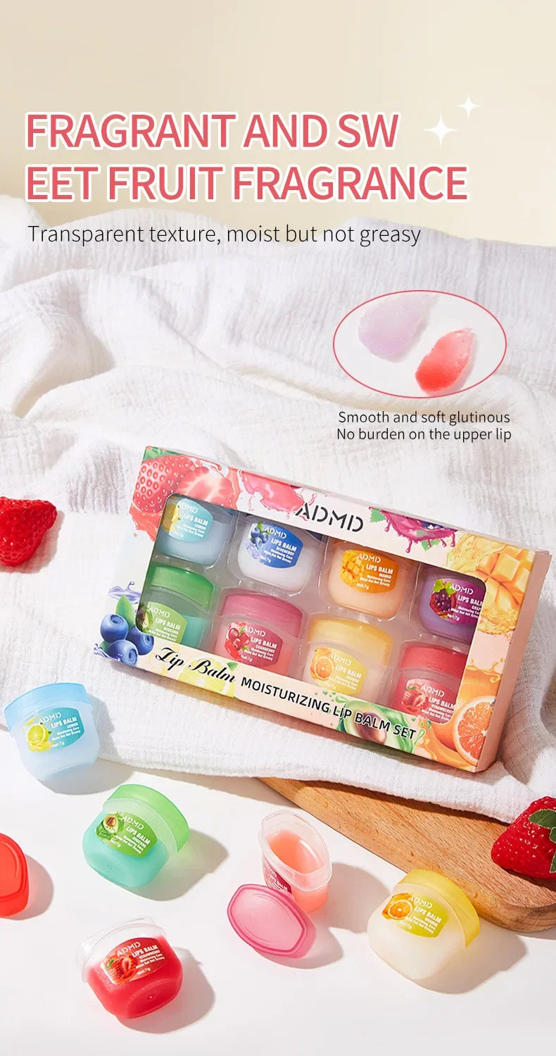 Moisturizing Lip Balm Set: 8pc Fruit Lip Treatment by Tidesmit Lip Care Tidesmit