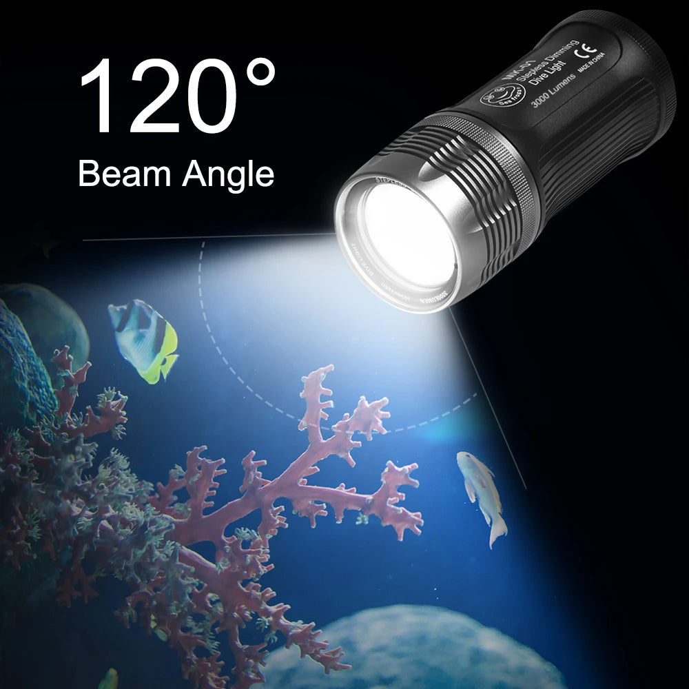 Tidesmit 3000 Lumens Diving Flashlight - 100m Waterproof Scuba Light Tidesmit