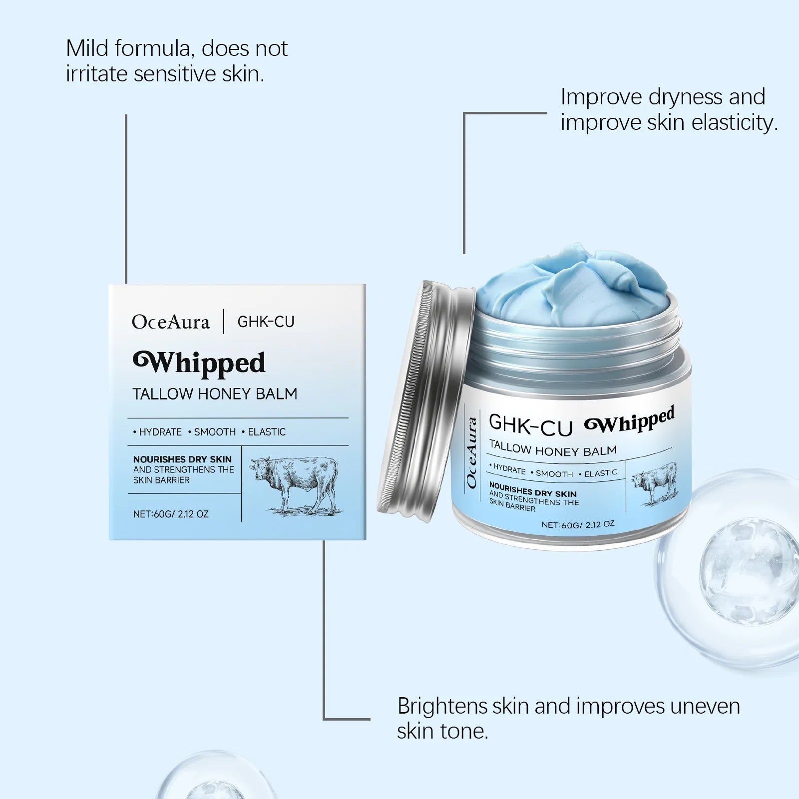 Copper Peptides GHK-Cu Beef Tallow Skin Blue Balm Manuka Honey Face Body Moisturizing Brightening for Mature Dry Sensitive Care