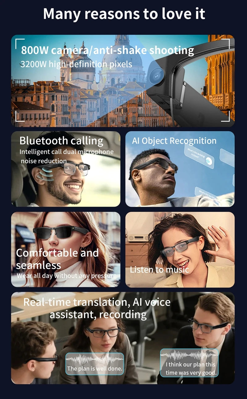 AI Smart Glasses with Bluetooth Audio & Translation | Tidesmit Tidesmit
