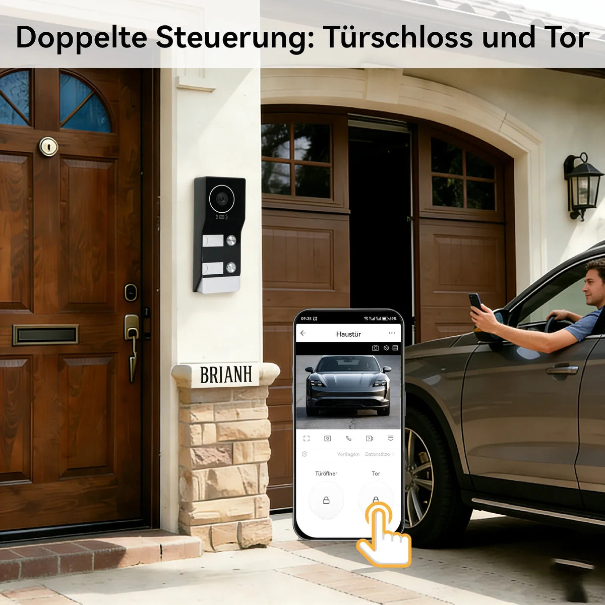 Wall-mounted video doorbell intercom with camera lens and RFID button panel