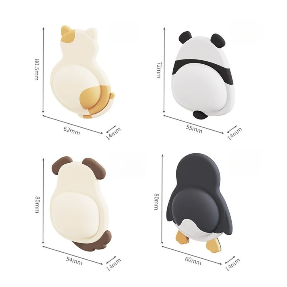 Self-adhesive 3D animal door stoppers in dog, cat, panda, and penguin designs to protect furniture from collision.