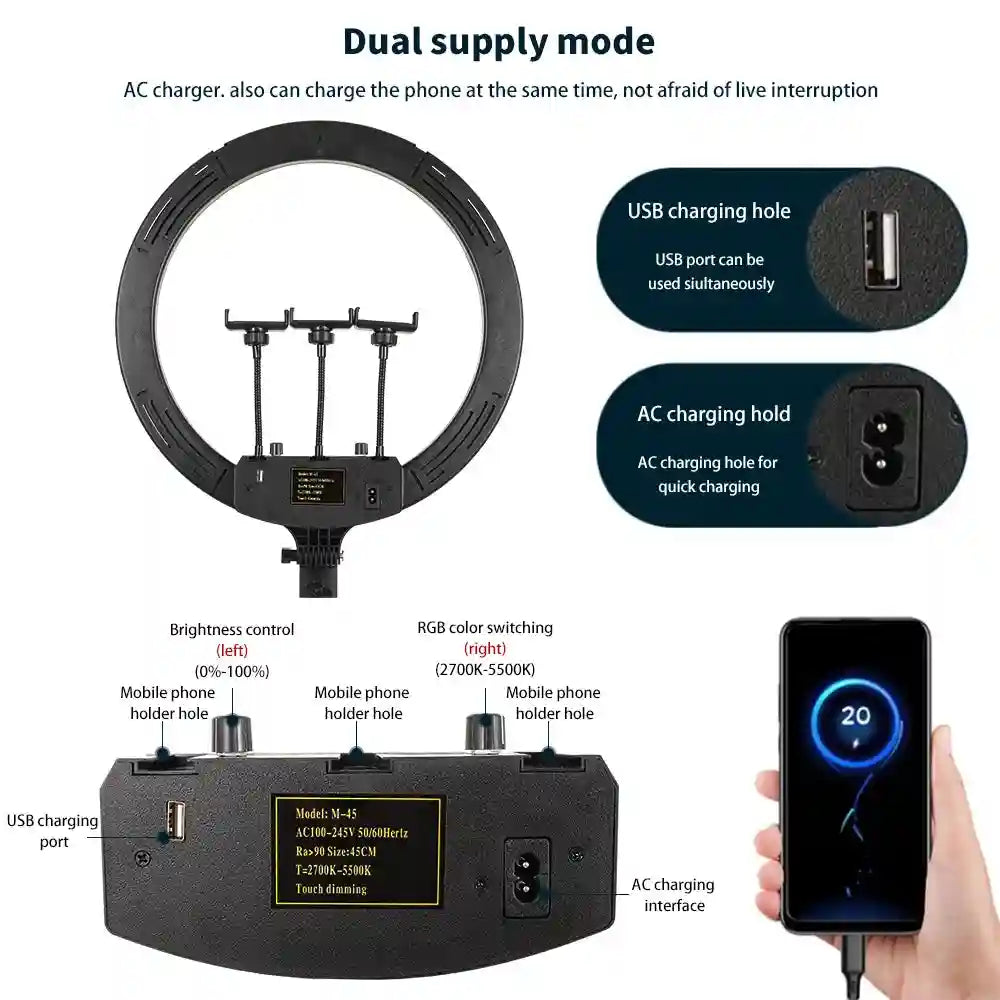 18 Inch RGB Ring Light with Tripod for Professional Content Creation Tidesmit