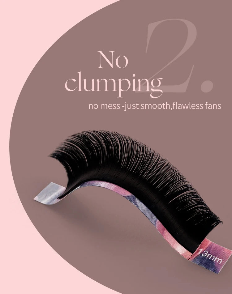 Abonnie black 13mm easy fan lash extension strip on a pink background, showcasing clump-free mega volume.