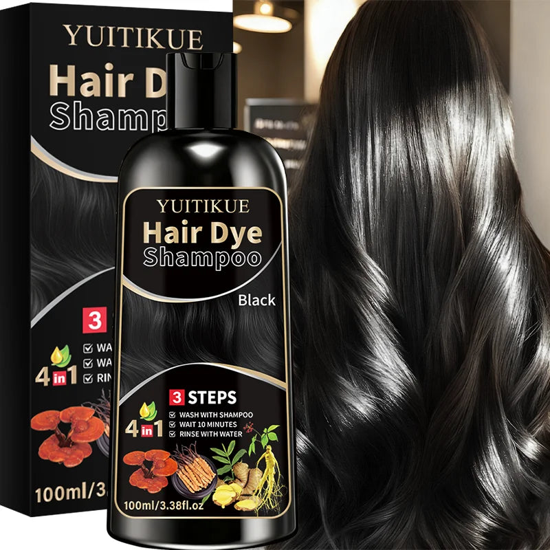 YUITIKUE Herbal Black Hair Dye Shampoo - Gentle Cleansing, Long-Lasting Color & Healthy Dyeing