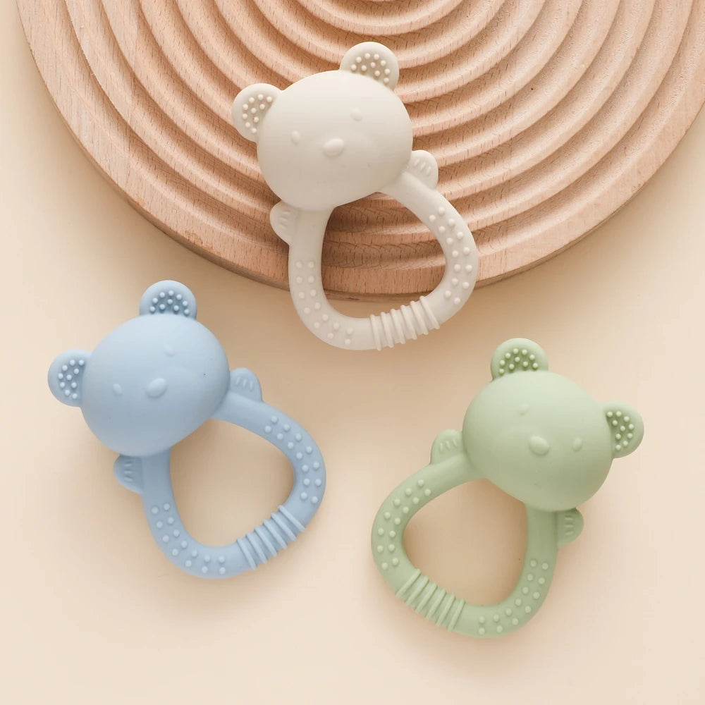 Baby Silicone Teether Bear Hand Bell Food Grade Teether Toys Rattle Baby 0-12 Months Silicone Sensory Toys Silicone Teething Toy