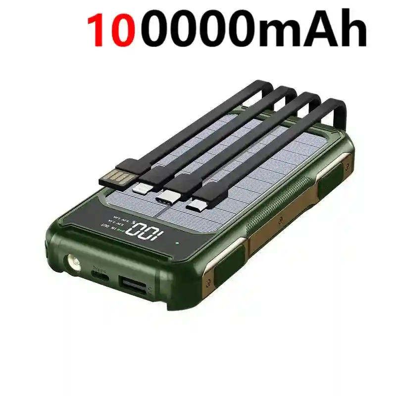 Solar Power Bank 200000mAh with Built-in Cables | Tidesmit Green 100000mAh Tidesmit