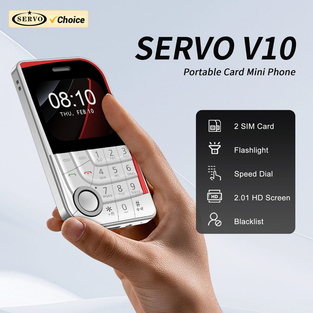 SERVO V10 Card Phone 2.01" Display 2G GSM Dual SIM Standby MP3/MP4 Magic Voice Speed Dial Torch Button Small Cellular Telephones