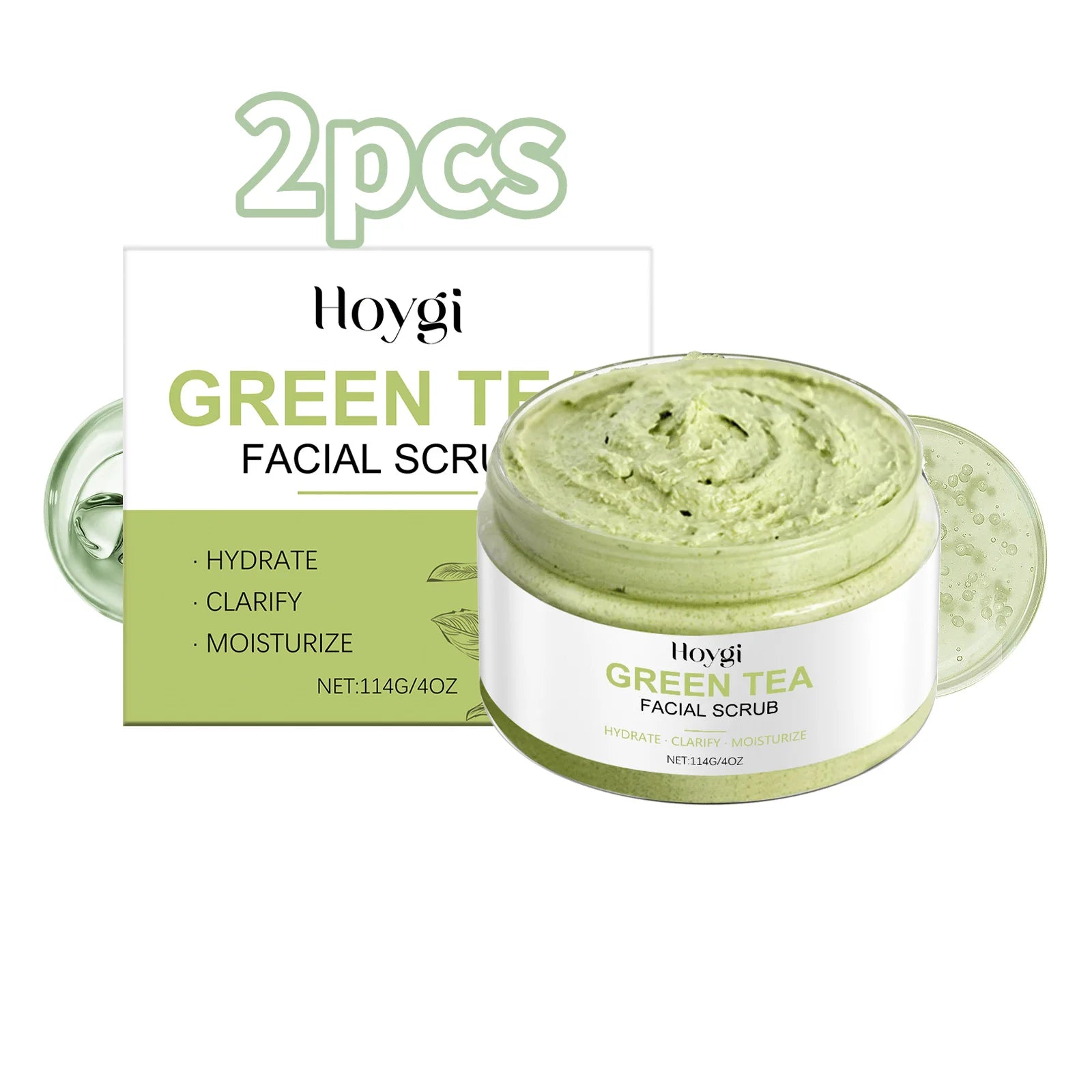 Green Tea Facial Scrub - Deep Pore Exfoliating Cleanser for Skin Care Scrubs Treatments 2pcs Tidesmit
