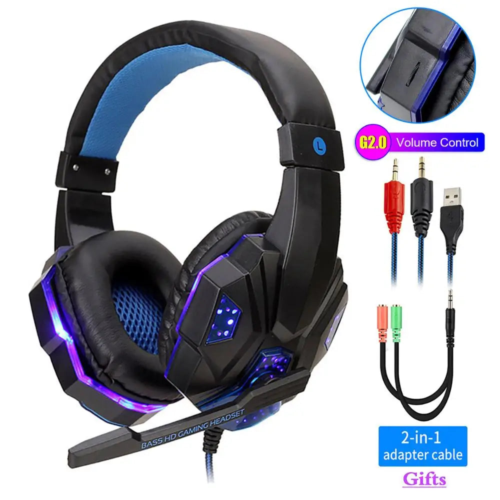 Wired Gaming Headset with Microphone - 7.1 Surround Sound for PC and PS5 Black Blue Tidesmit