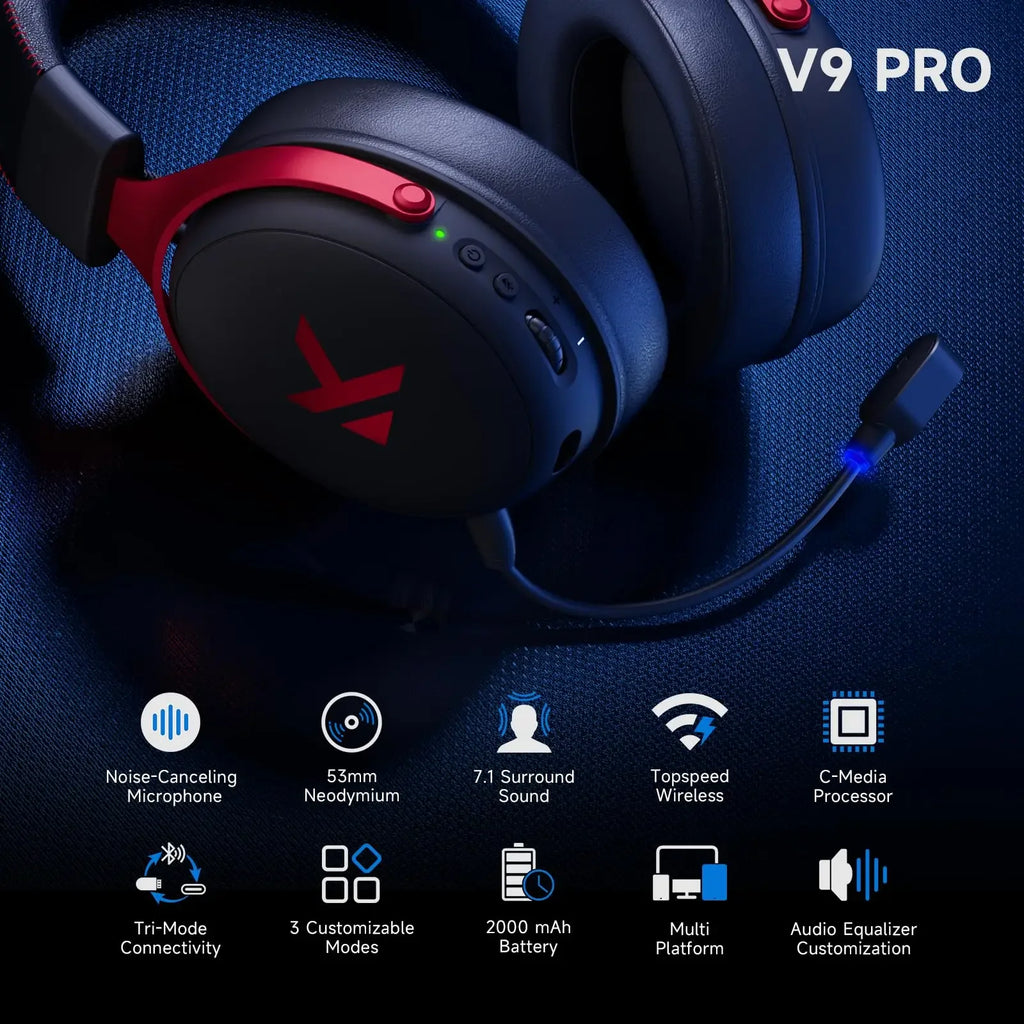 MCHOSE Wireless Gaming Headset Surround Sound Noise Canceling Tidesmit Tidesmit