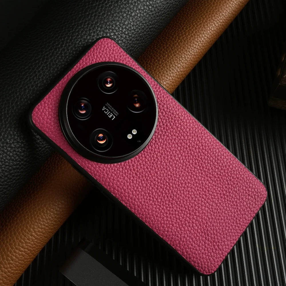 Xiaomi 14 Ultra Leather Case - Litchi Pattern Slim Fit Protection Rose Red China Mainland Tidesmit