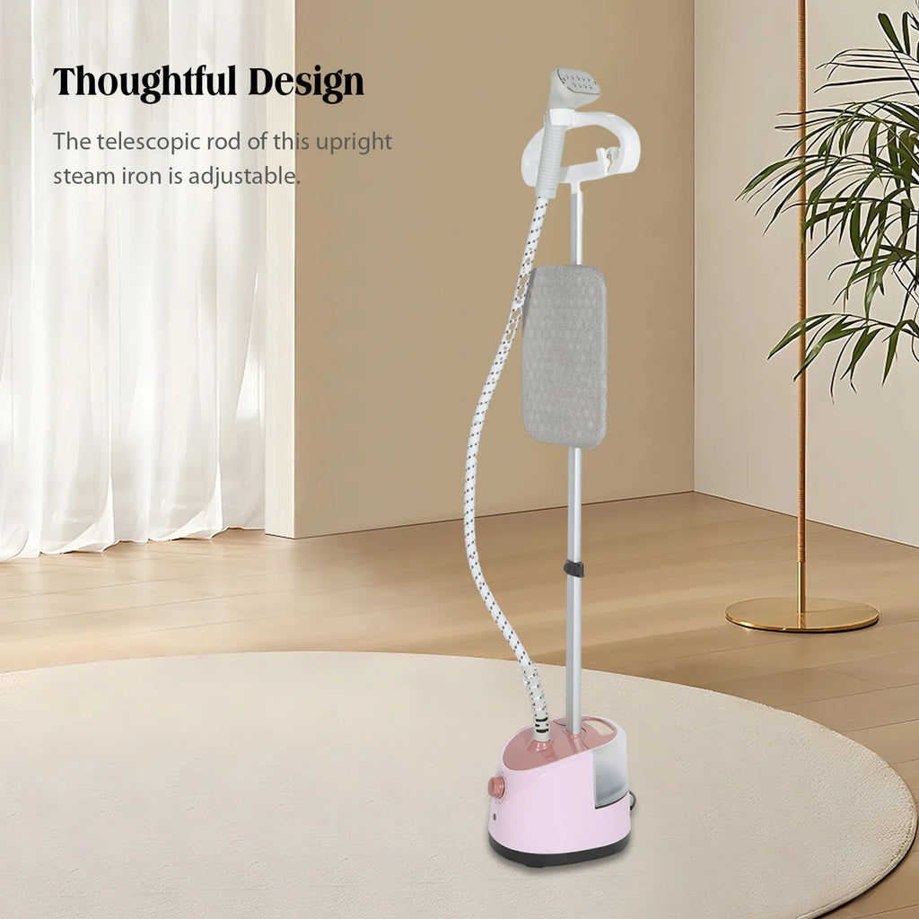 Tidesmit light pink standing garment steamer with flat and hanging ironing modes for efficient laundry care