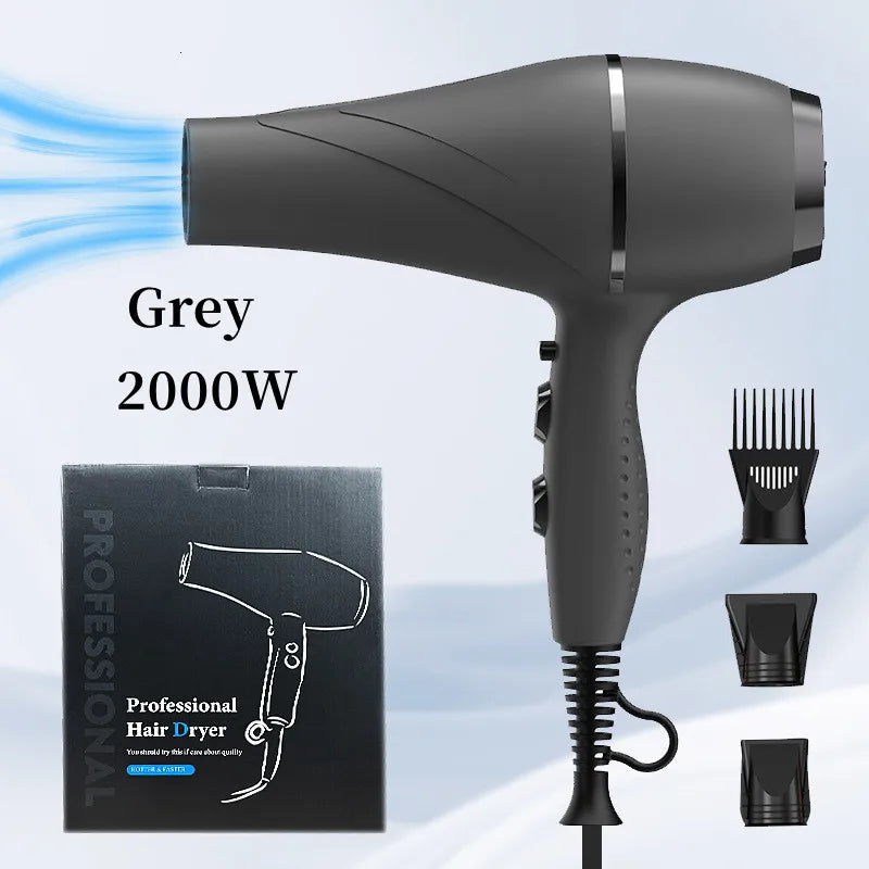 Grey 2400W professional high-speed hair dryer with 3 styling attachments and quick-dry airflow technology.
