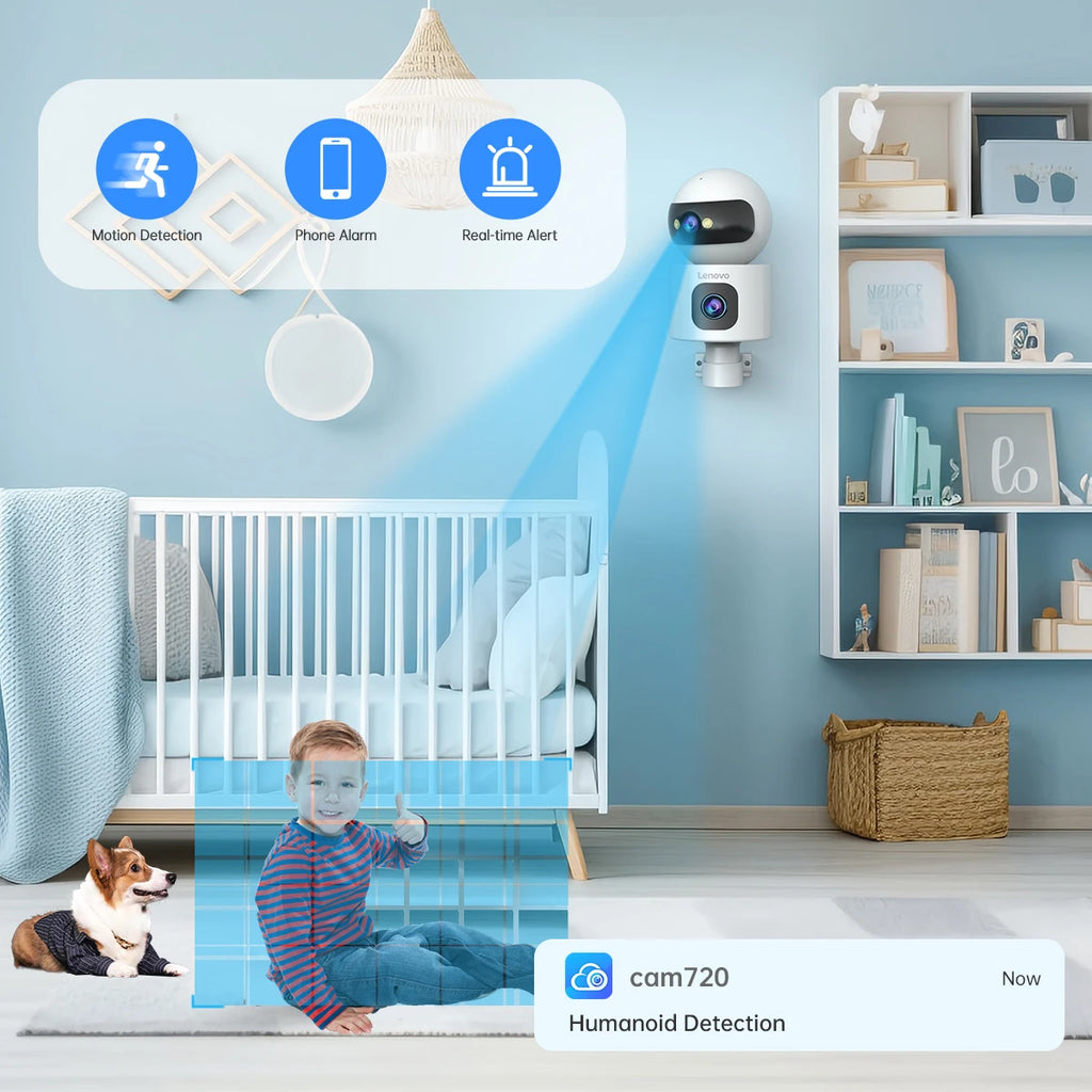Lenovo 4MP HD Security IP Camera 5G WiFi Surveillance Camera Dual Lens 5X Zoom AI Tracking Home Indoor CCTV Camera Baby Monitor
