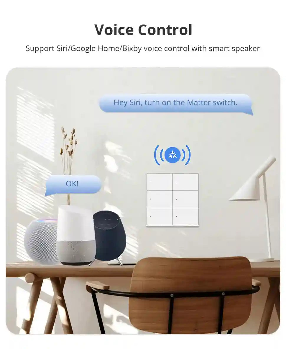 Matter Smart Wall Light Switch WiFi | 1-6 Gang Multi-Room Control Tidesmit