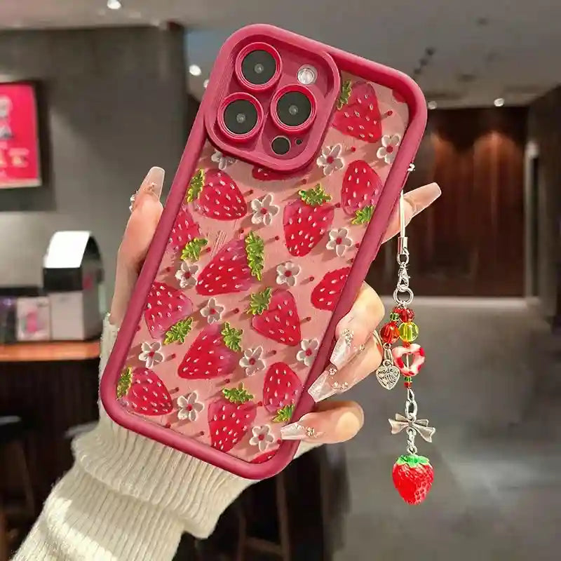 Strawberry Flower Phone Case with Pendant - Military-Grade Shock Protection 1 Tidesmit
