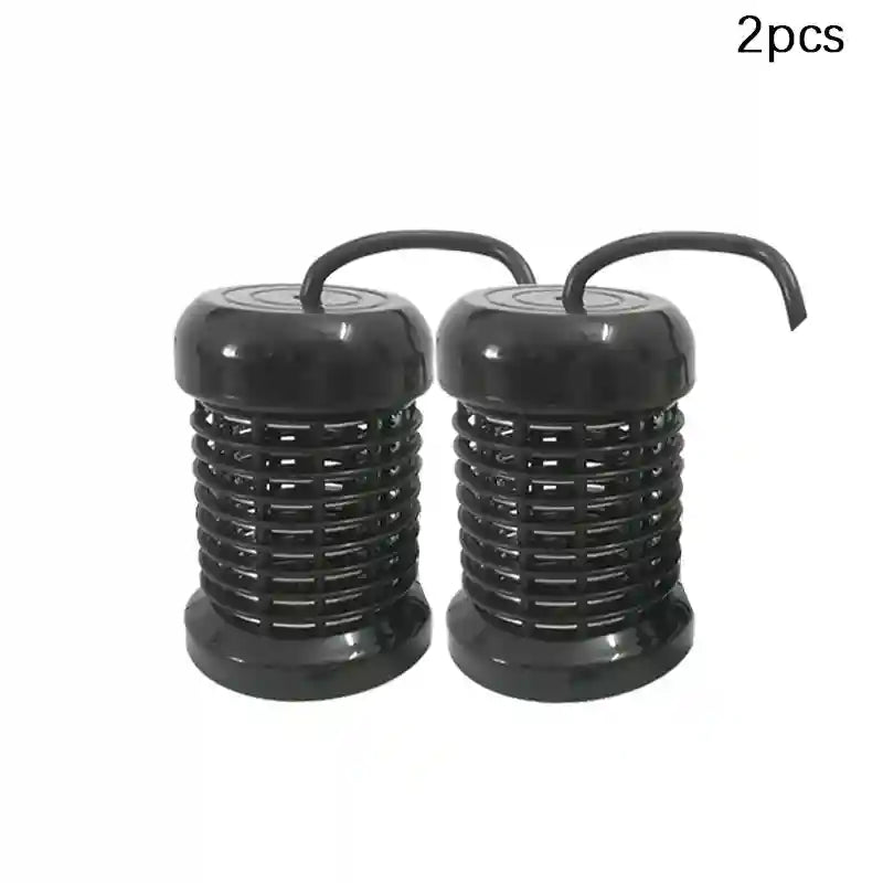 Two black cylindrical ionic detox foot bath arrays with wired connection for spa machine treatment.