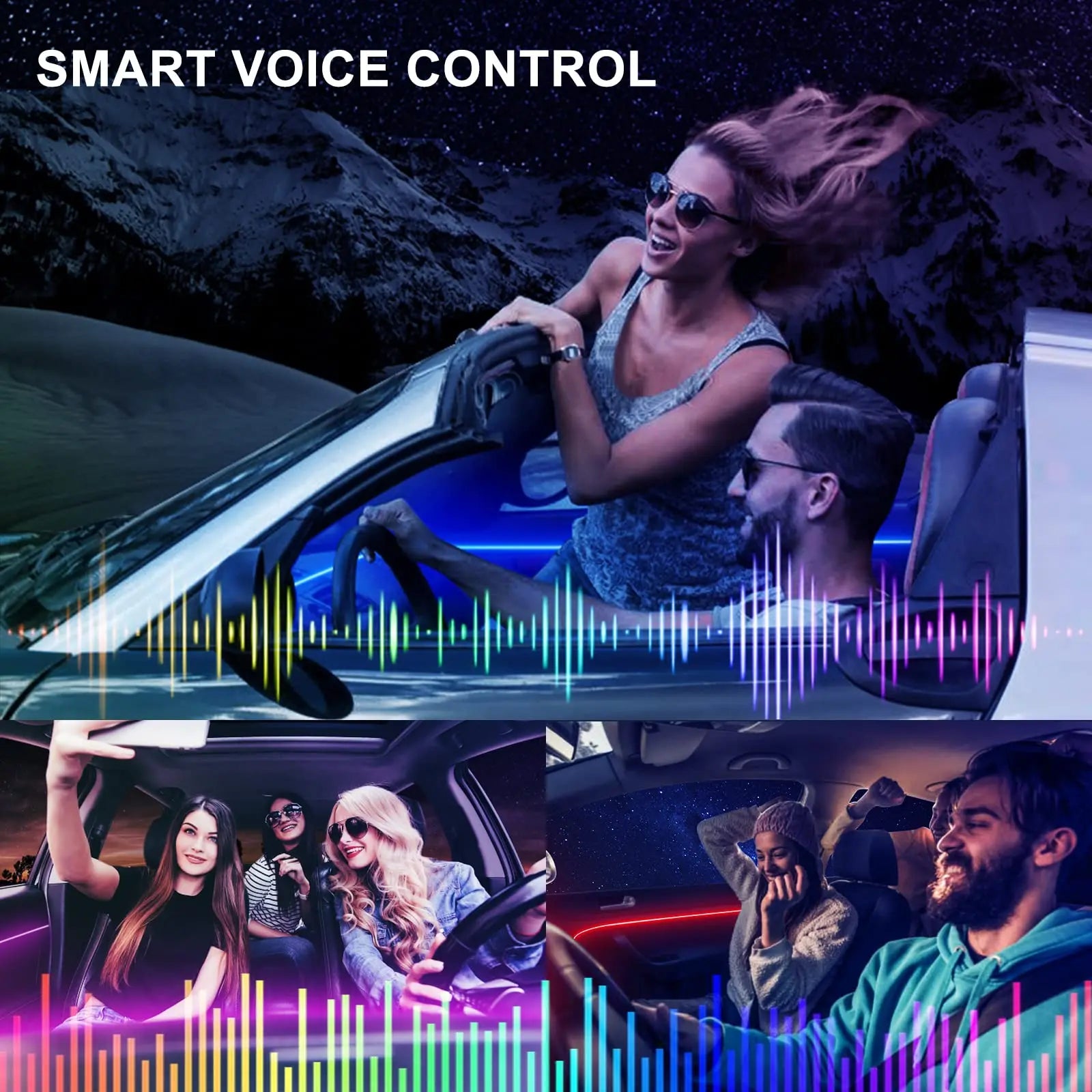 LED Car Interior Ambient Lighting Kit with RGB Smartphone Control Tidesmit