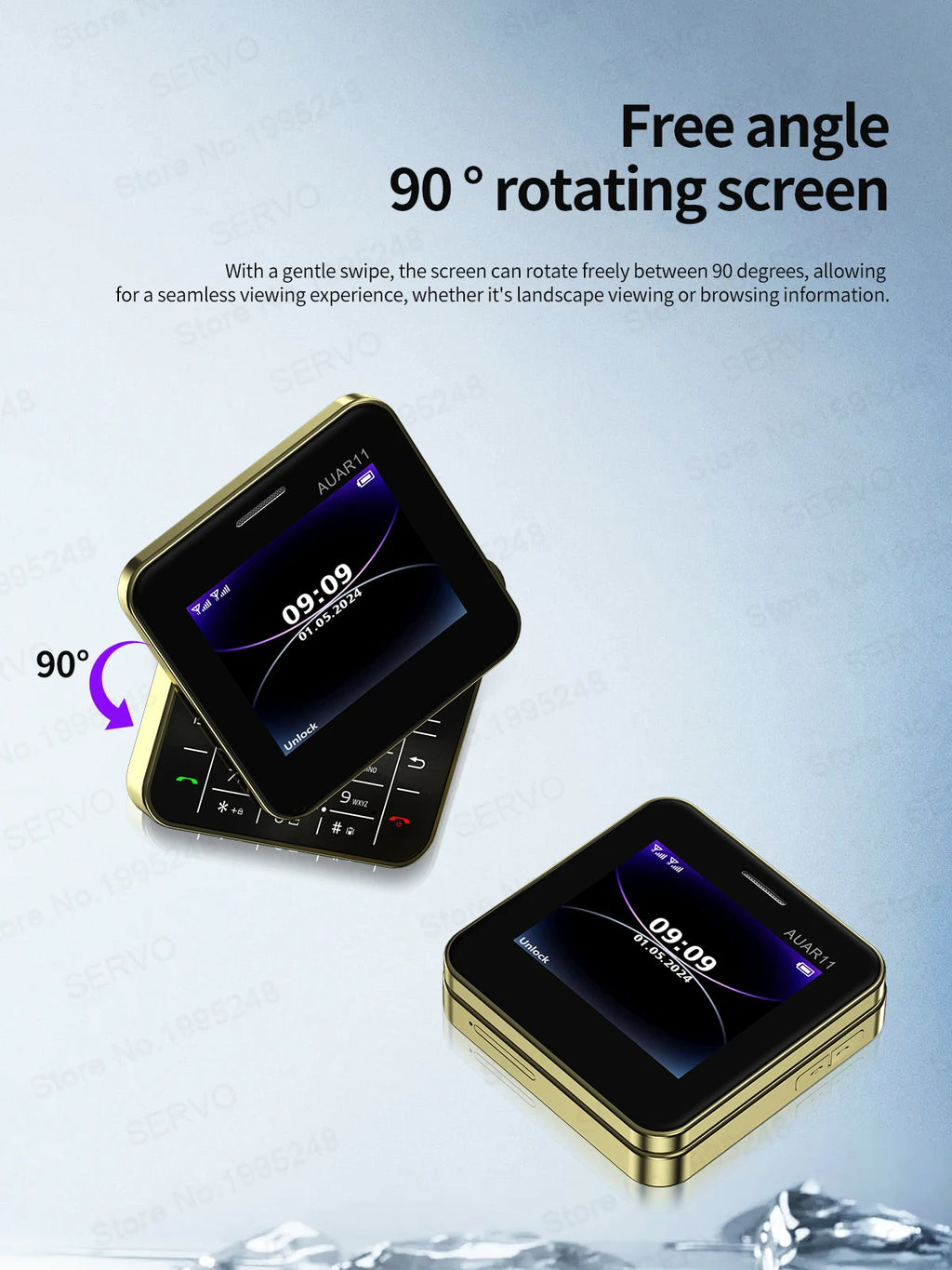 SERVO AUAR11 Rotating Screen Mobile Phone 2G GSM Dual SIM Blacklist Magic Voice FM Radio Speed Dial Torch Mini Sliding Cellphone