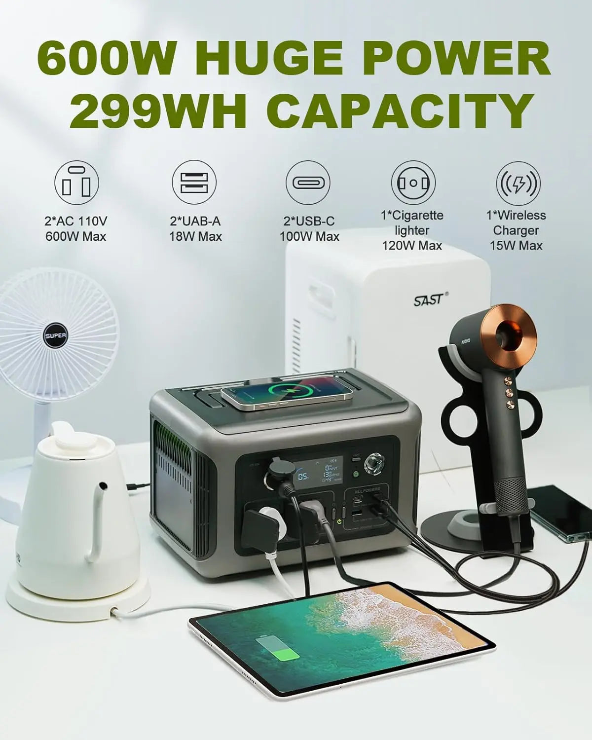 Portable Power Station 299Wh LiFePO4 with 100W Solar Panel Kit Tidesmit