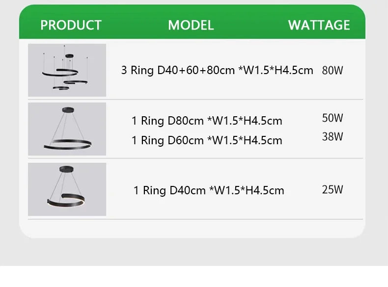 Modern LED Ring Ceiling Chandelier 60cm Black - Minimalist Decor Tidesmit