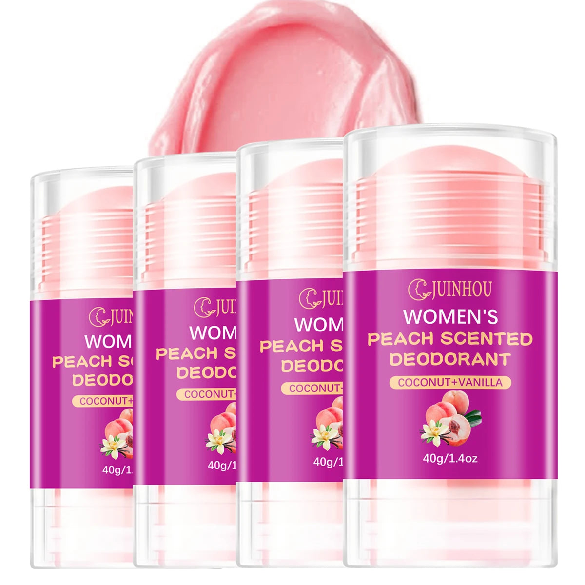 Tidesmit JUINHOU 40g women's peach deodorant stick for odor protection with a light scent and moisturizing benefits.