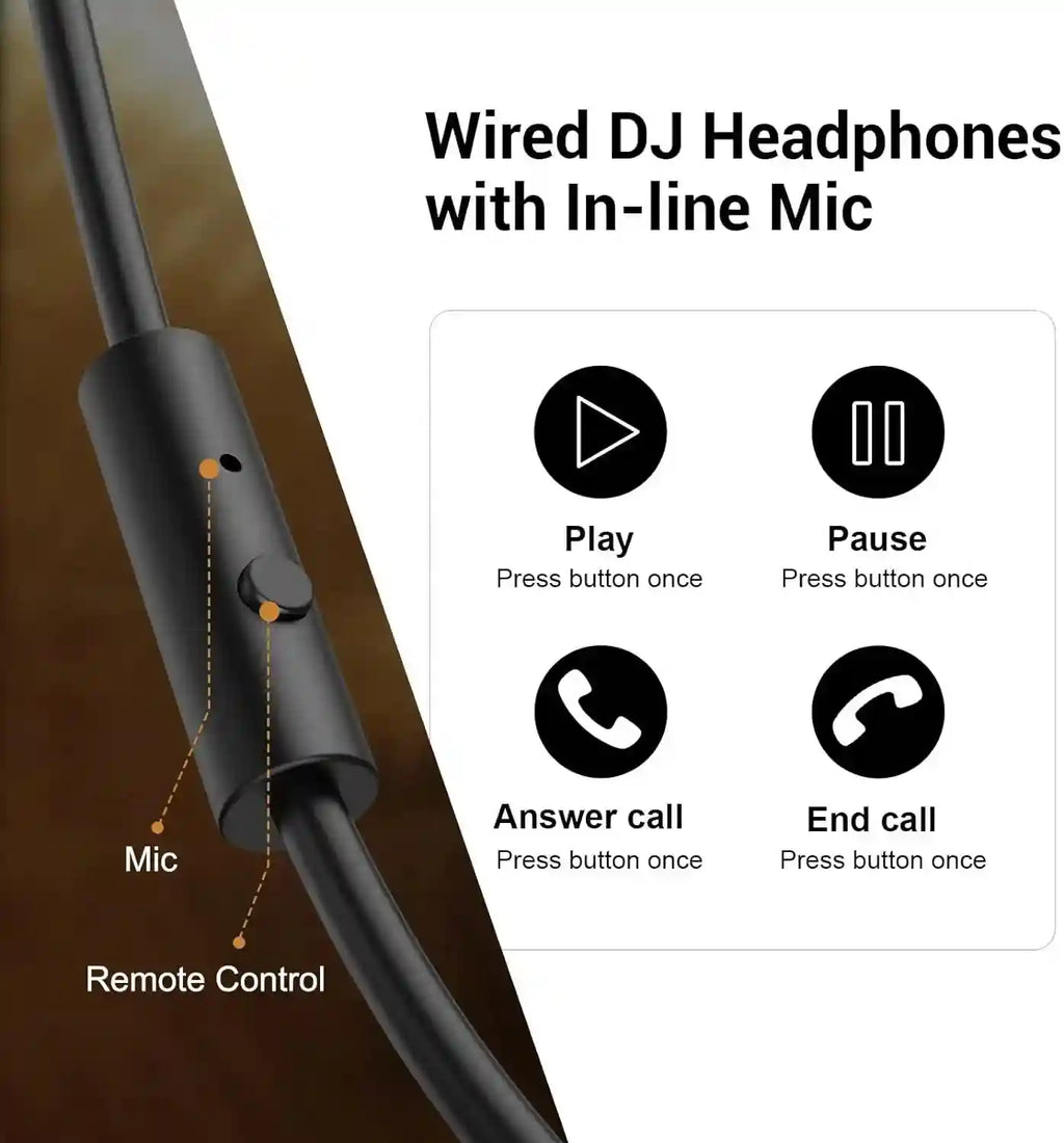 Wired Studio Monitor Headphones - Over-Ear DJ Mic Black Tidesmit