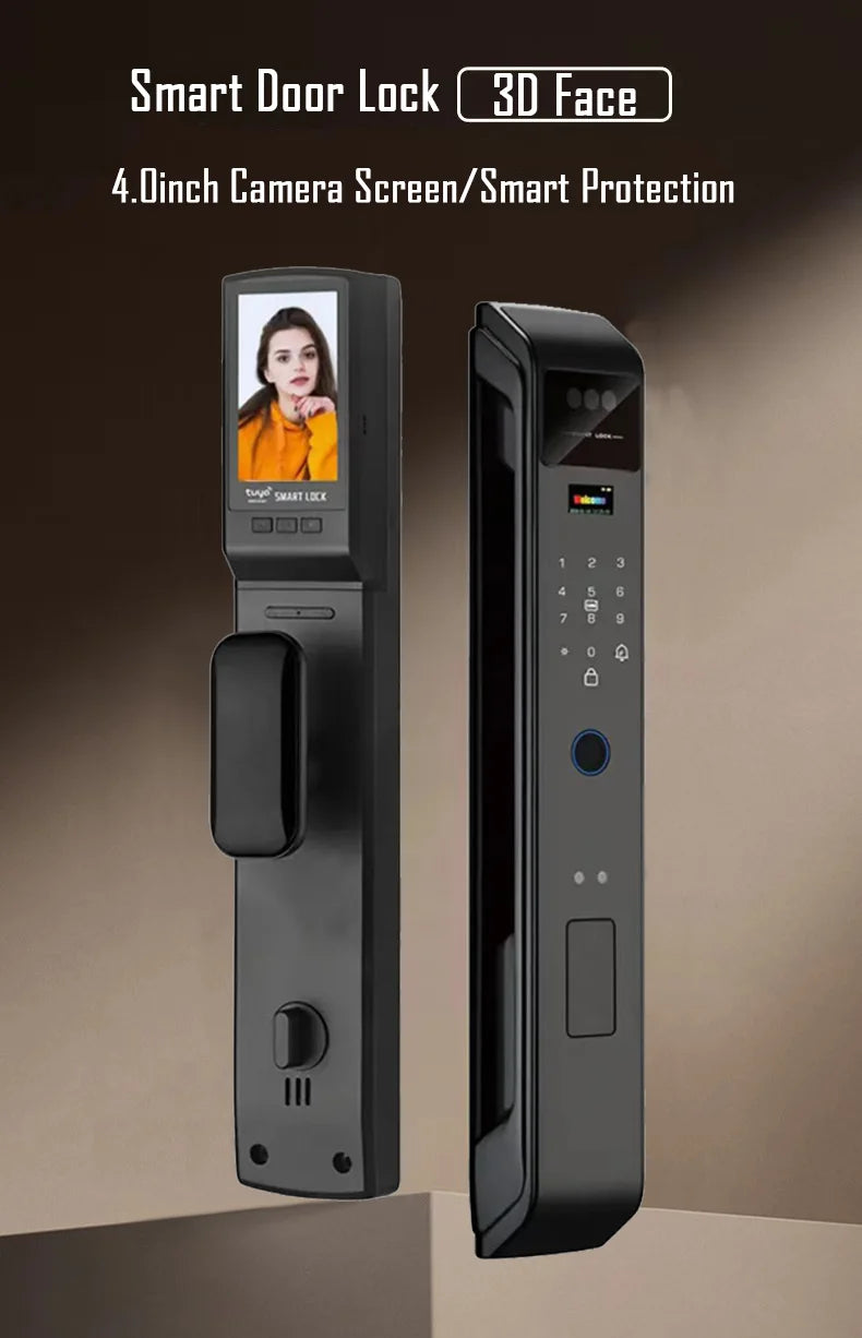 WIfi Tuya APP Remote Unlock Voice Intercom 3D Face Recognition Smart Door Lock With Camera Fingerprint Password Digitl Door Lock