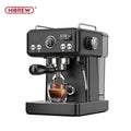 HiBREW matte black espresso machine with digital temperature display, pressure gauge, and steam wand.