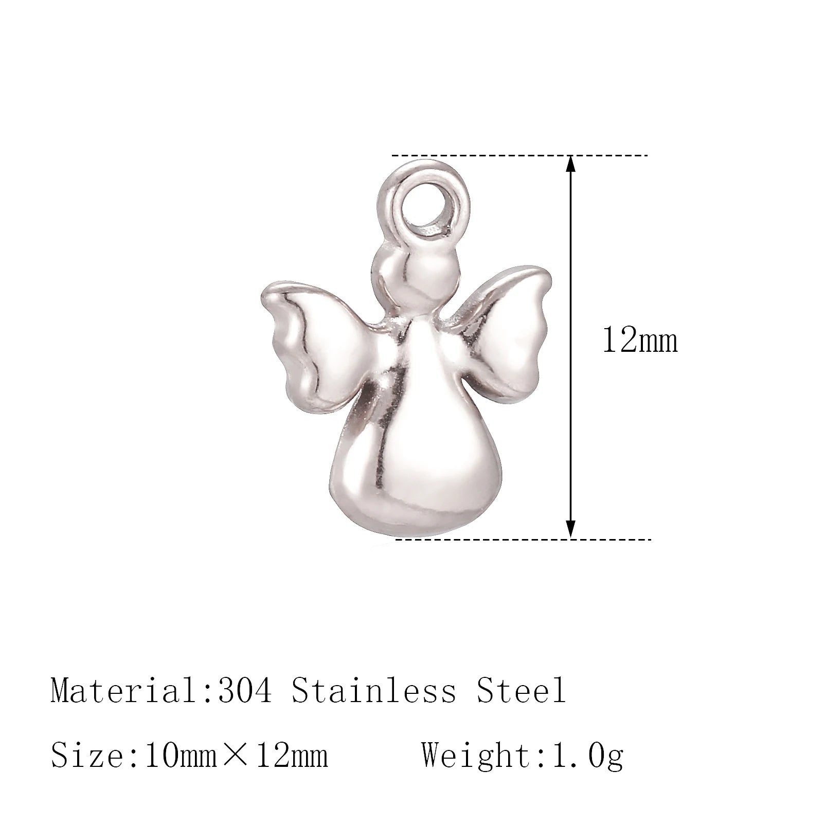 Small silver angel charm, 304 stainless steel jewelry pendant for custom pet necklaces or bracelet DIY crafts.