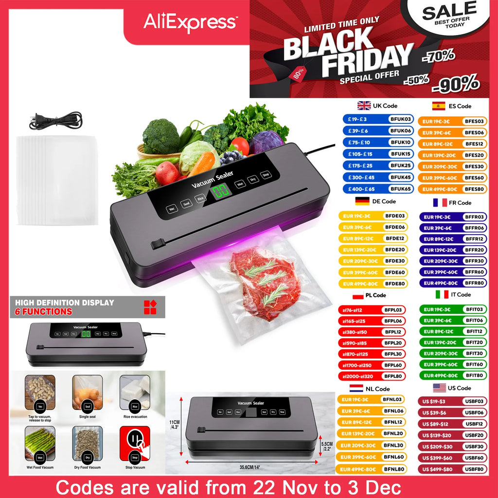 Tidesmit DayPlus automatic vacuum sealer machine for dry and wet food with 10 free sealing bags front view