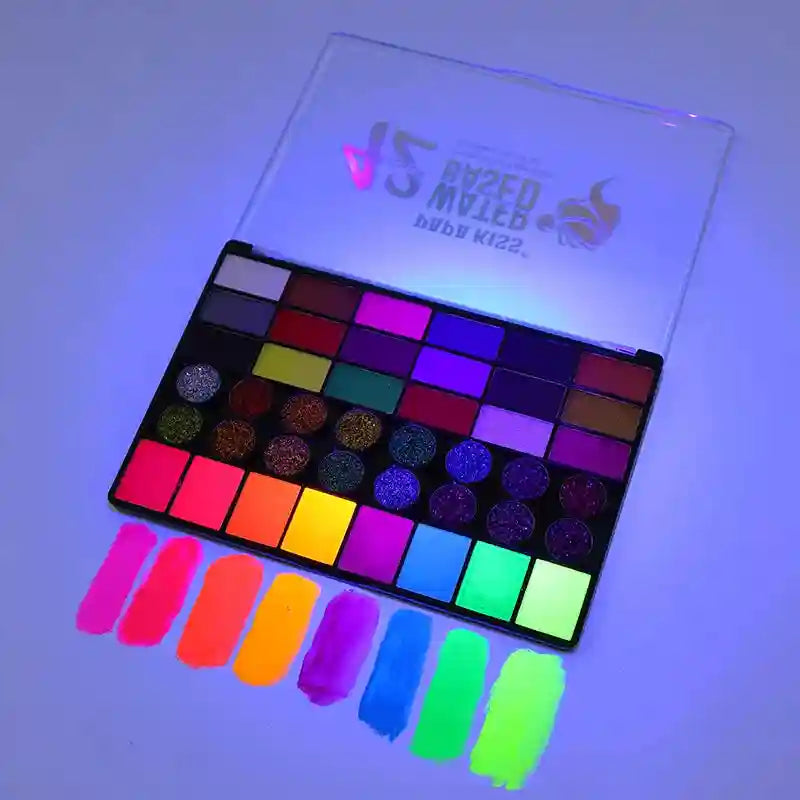 Tidesmit 42 color face and body paint set neon water soluble makeup palette detail view for Halloween party art