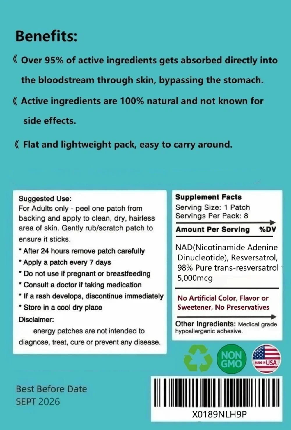 NAD Plus Transdermal Patches 32 Patches(30-Day Supply), 1 Month Supply