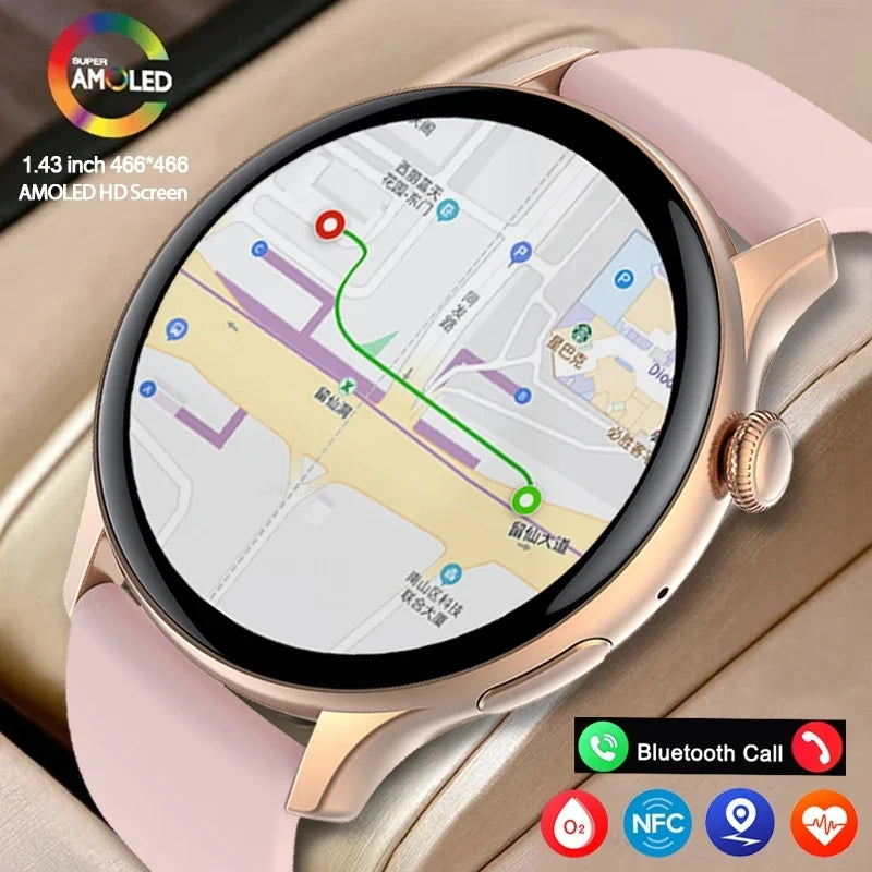 2025 AMOLED Smart Watch Ladies Screen Always Show Time 466*466 HD Health Tracker Voice Calling Smartwatch Women