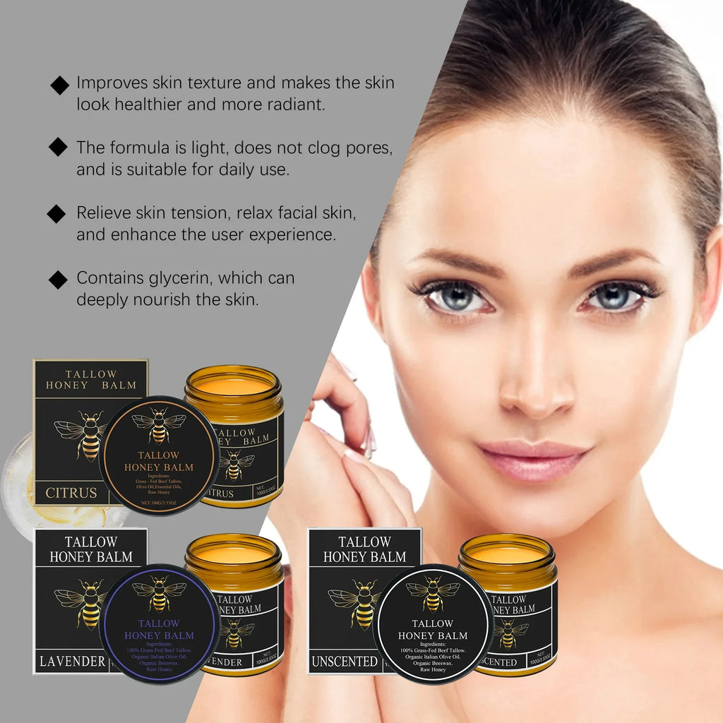 Organic Grass-Fed Beef Tallow Balm With Honey Soothen Nourishing Dry Skin Improves Elasticity Moisturizing Cream For Soft Smooth