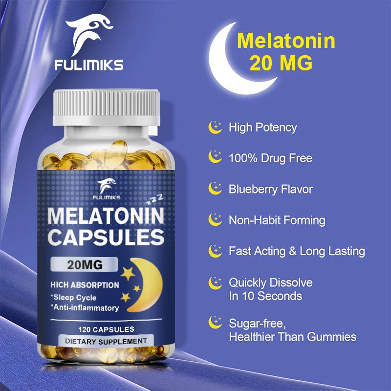 Melatonin 20mg, Sleep Dietary Supplement, 120 Strawberry Flavored Capsules, Contains Melatonin - Healthy Sleep