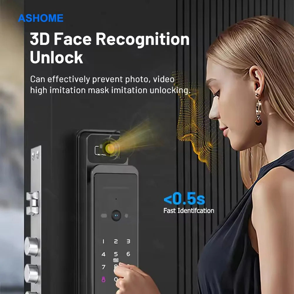 Lxy Home Wifi Fully Automatic 3D Face Recognition Smart Lock Face Security Fingerprint Code Card Key Camera Door Smart Locks