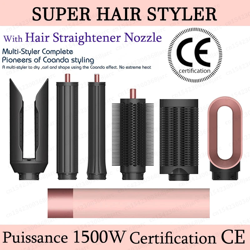 SenCiciMen 1500W hair styler set in rose gold with curling barrels, dryer nozzle, and professional styling brush heads.