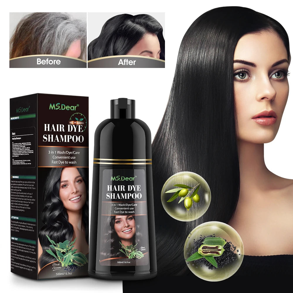 500ml Instant Black Dye Shampoo Black Coffee Color Hair Coloring Natural Herbal Ginseng Hair Repair Shampoo Hair Dyed Care