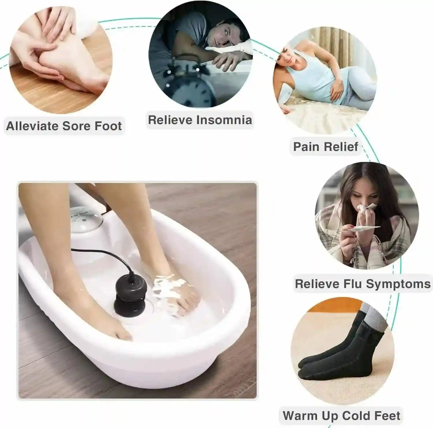 Ionic foot detox spa machine with white basin, black ion array, and stress relief benefits for home foot massage.