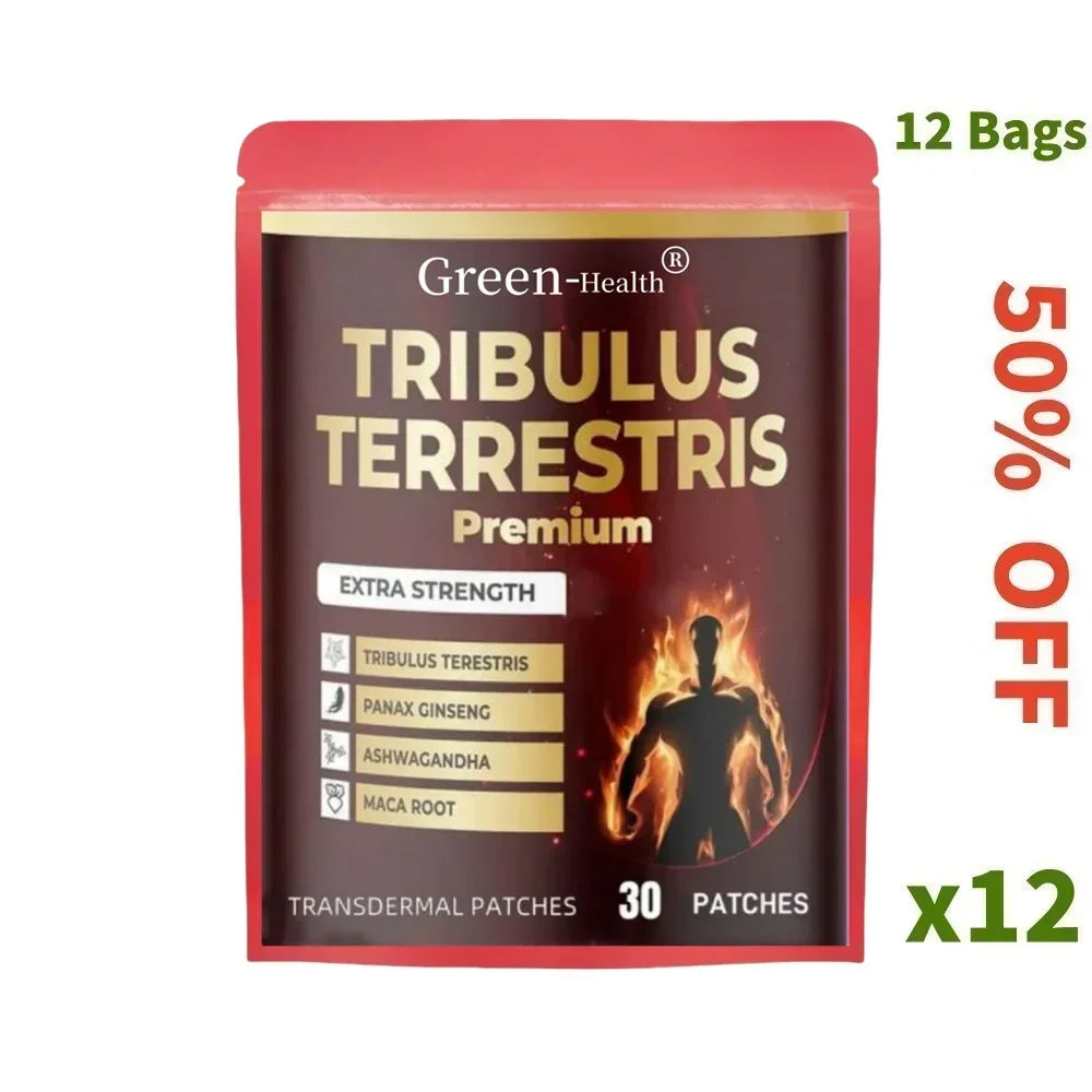 30 Patches Tribulus Terrestris Transdermal Patches With Ashwagandha, Panax Ginseng, Saw Palmetto, Maca For Men & Women