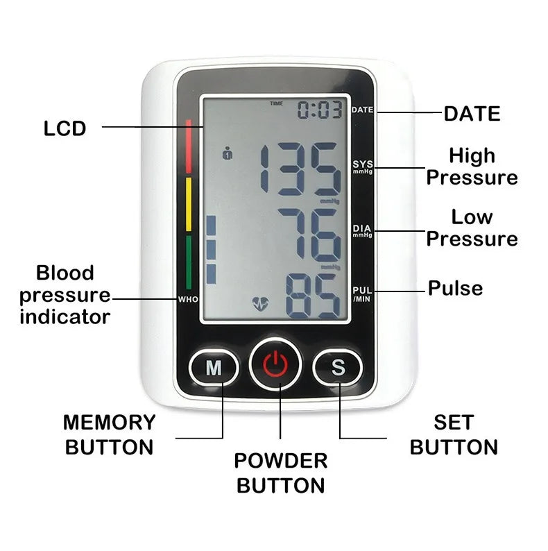 Automatic Tonometer Upper Arm Blood Pressure Monitor LCD Screen Sphygmomanometer Digital BP Monitor Medical Tensiometer Measure