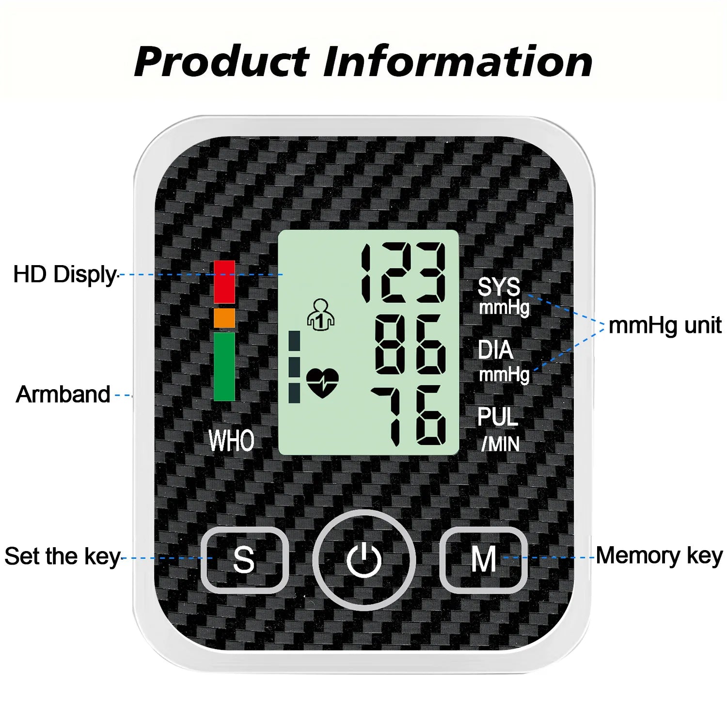 Upper Arm Blood Pressure Monitor with 36cm Cuff Automatic Digital Medical BP Tensiometer Heart Rate Detector Portable Home Care