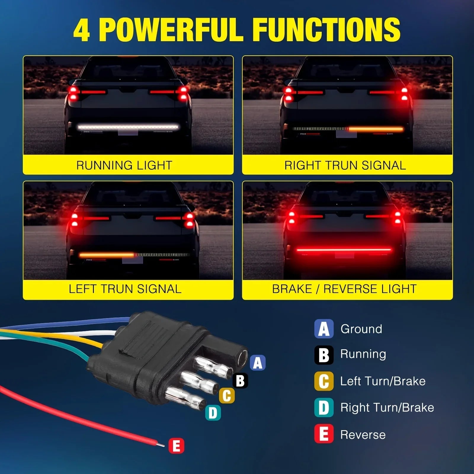 150cm Triple Row LED Tailgate Light Bar - Brake & Turn Signal Kit Tidesmit