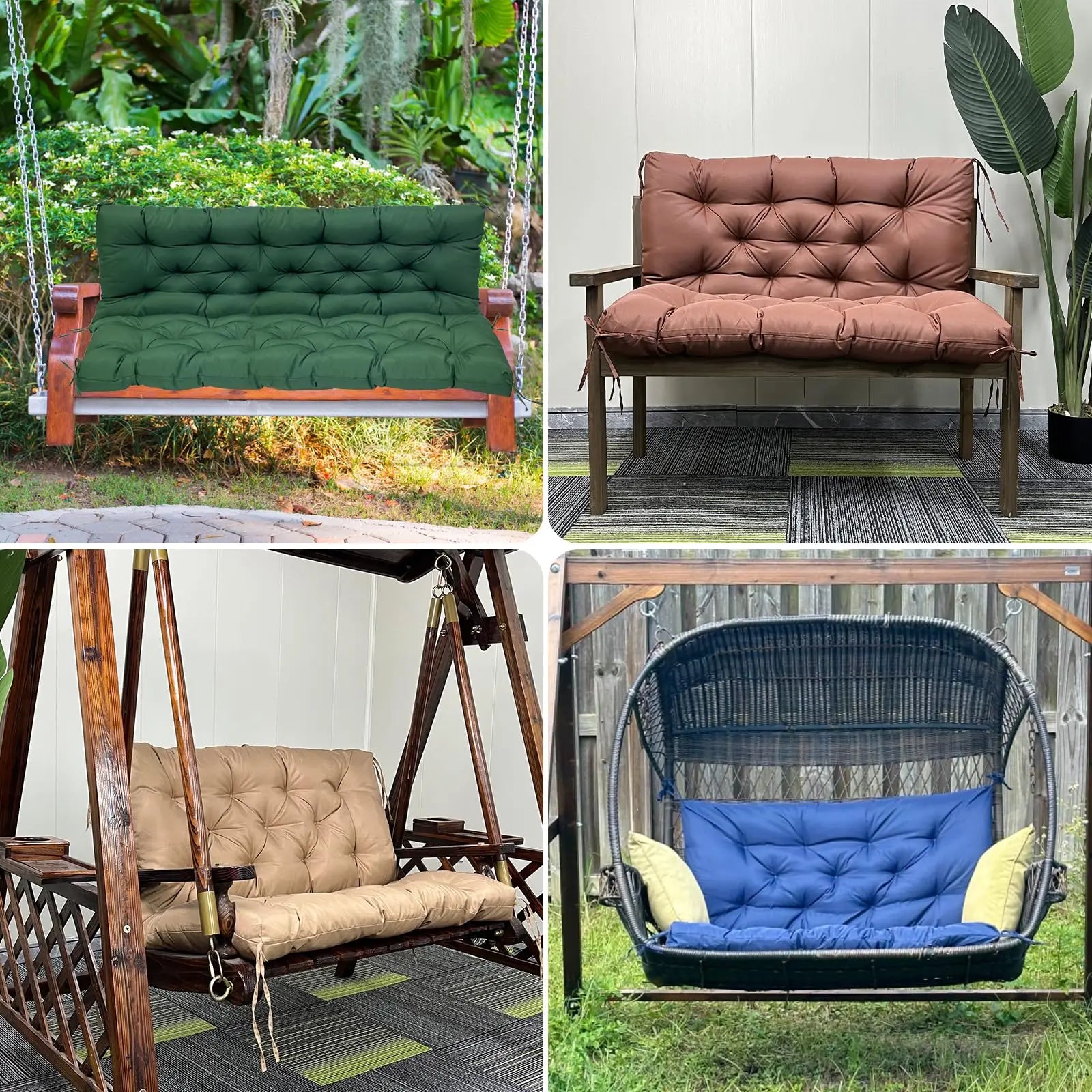 Bench Cushion with Backrest 2 or 3 Seat Swing Replacement Cushions Overstuffed for Garden Patio Furniture Loveseat Swing Outdoor