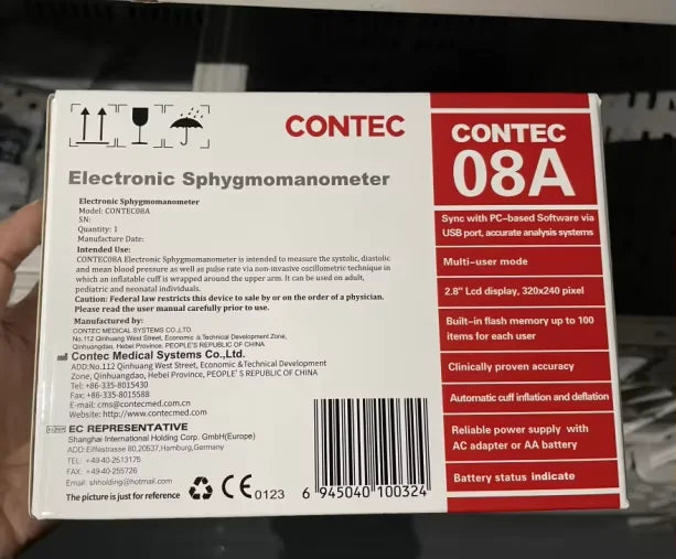 For use in cats and dogs; CONTEC08A veterinary blood pressure monitor, can be used with a blood oxygen probe if desired