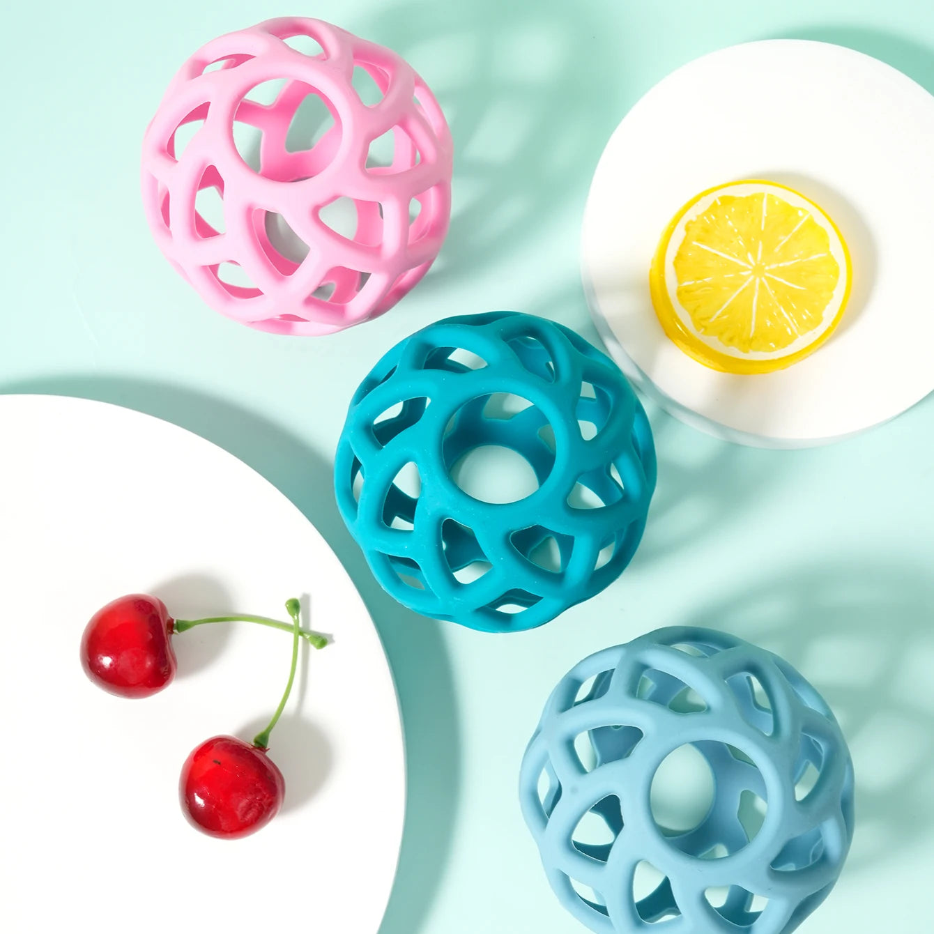 1PCS Baby Silicone Teether Toy Ball Shape Teething Toys Solid Color Oral Health Baby Stuff Baby Care Chewing Toy Baby Items