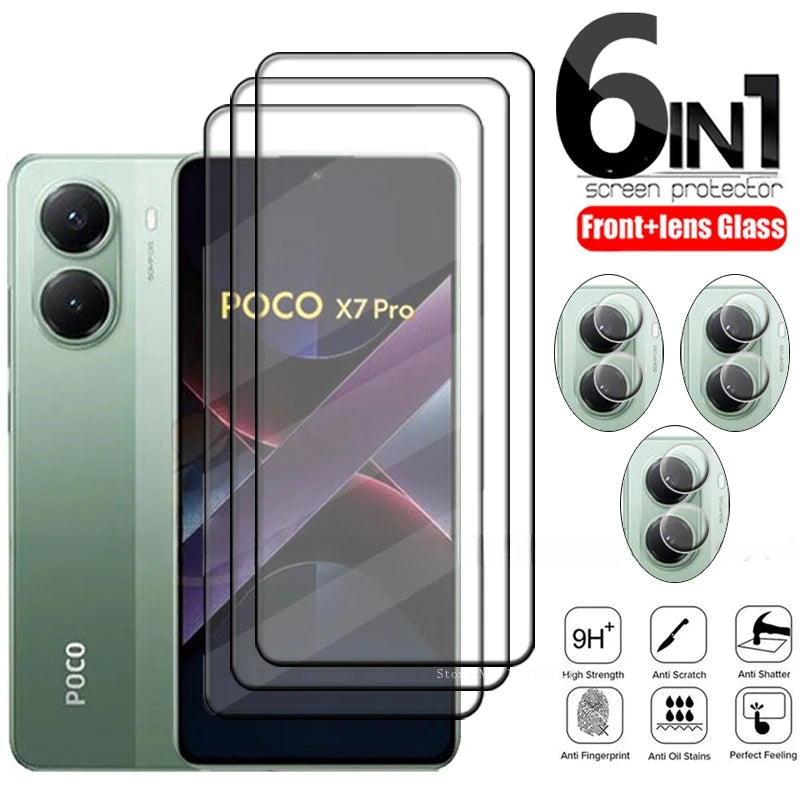 6-in-1Tempered Glass For Xiaomi Poco X7 Pro Lens Glass For Poco X7 Pro Protective Full Screen Protector For Poco X7 Pro AE Tidesmit